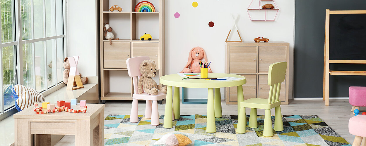 Kids’ craft table in playroom