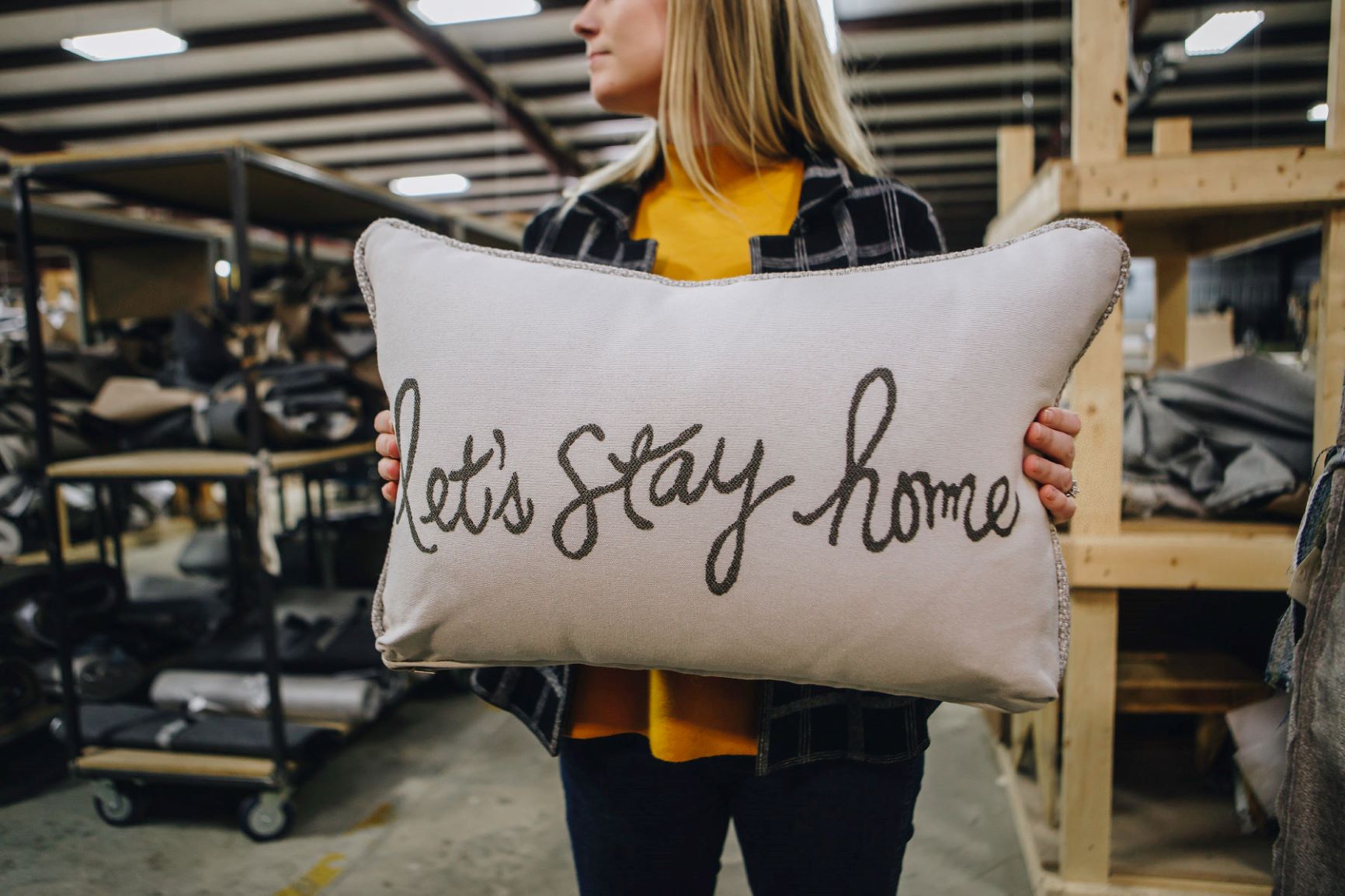 Let's stay home pillow from Fusion Furniture