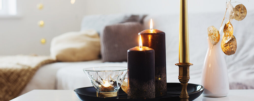 Winter interior design with candles