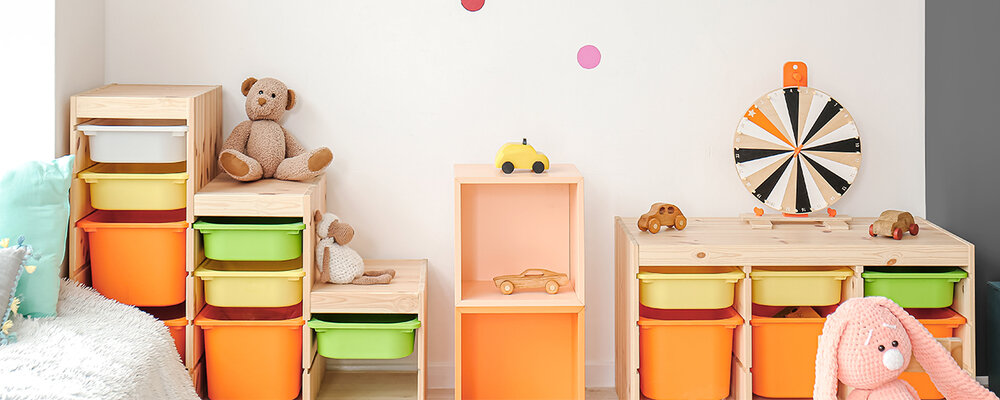 Playroom with toy cubbies