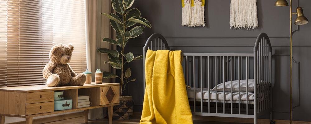 Modern nursery with statement wall