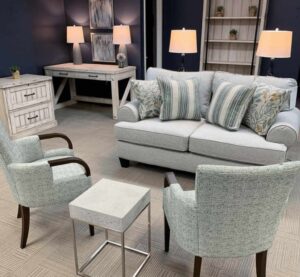 Fusion Furniture loveseat in retailer showroom