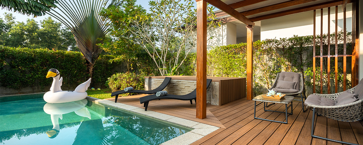 Modern home with pool and patio