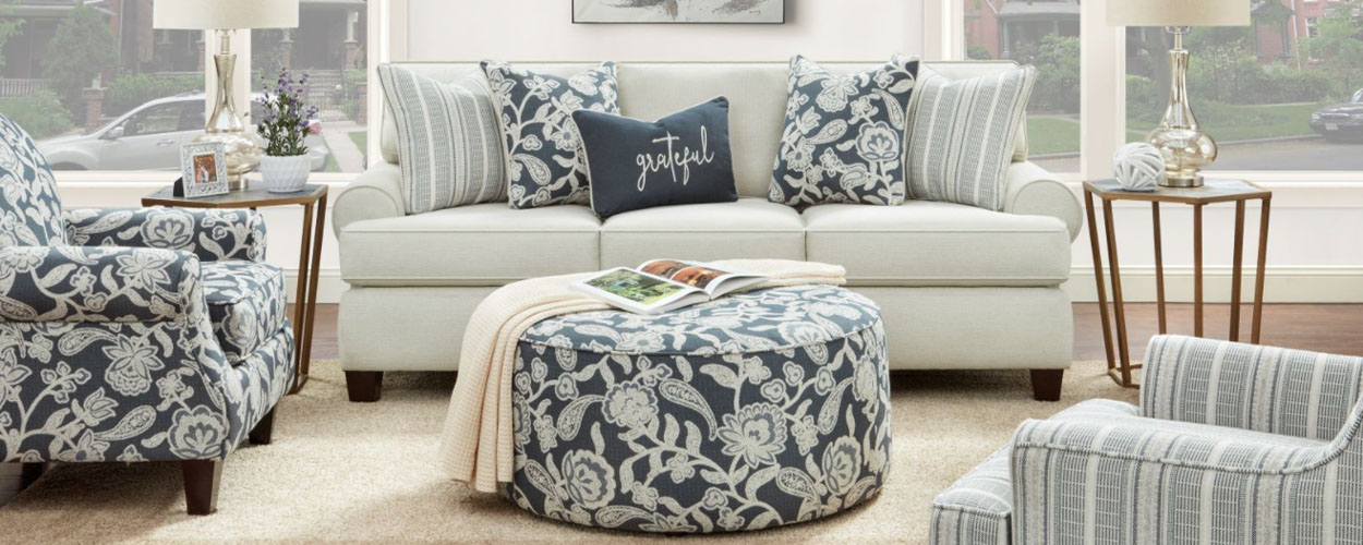 Fusion living room set with floral patterning