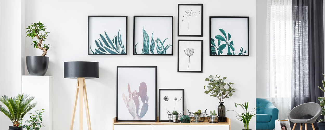 Gallery wall layout idea with plants