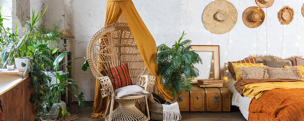 Bedroom with bohemian design style