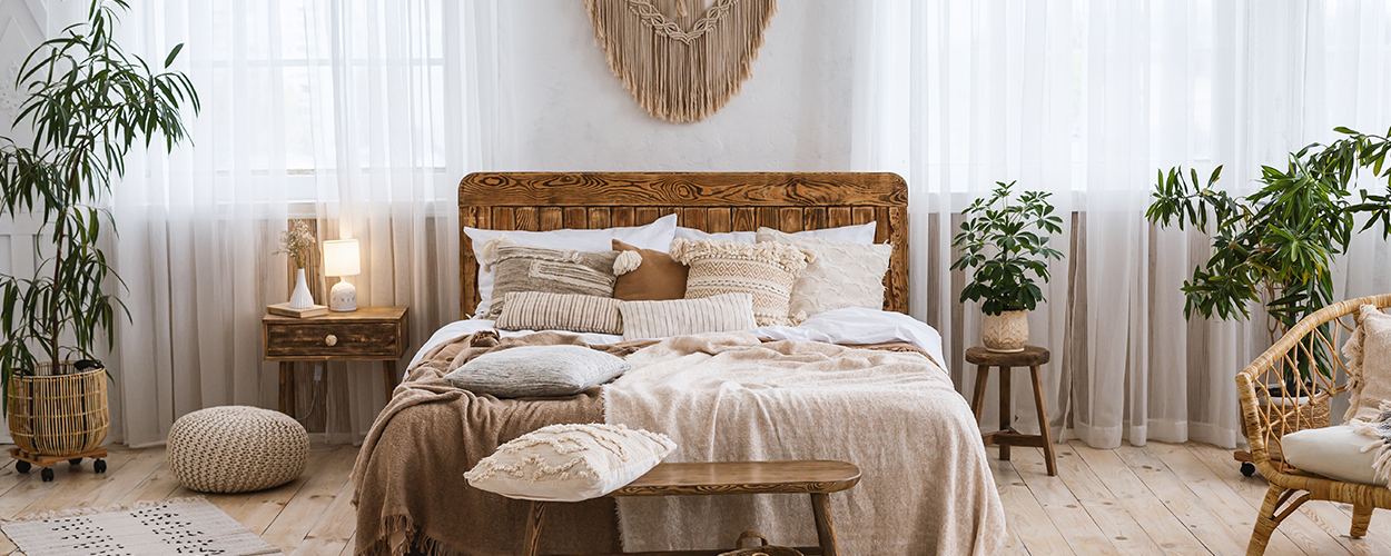 Boho textiles in bedroom